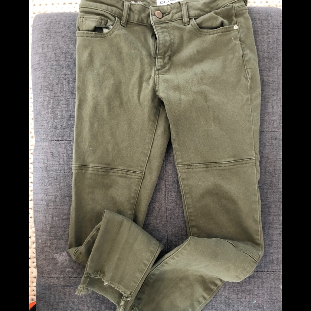 DL1961 Olive Jean with frayed asymmetrical hem.